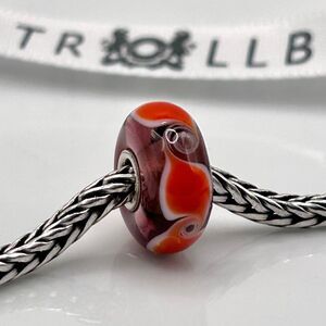 TROLLBEADS Plum Purple & Coral Red Swirls Unique LAA 925S NEW Condition